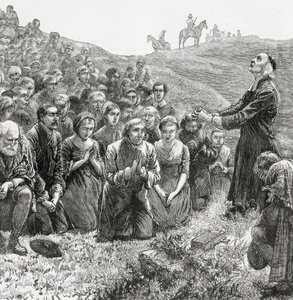 A prayer meeting of Covenanters in the 17th century, illustration from 